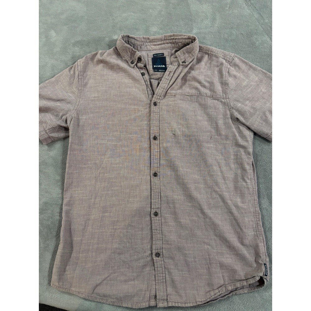 Prana Mens Tall Slim Fit Short Sleeve Button Down Shirt Mauve Purple Large